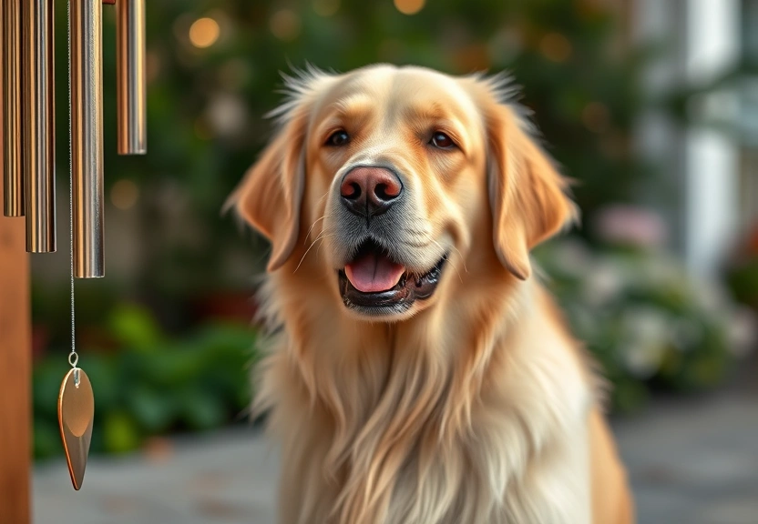 Representação visual de Golden Retriever Bleu Captivates Fans with Daily Wind Chime Concerts