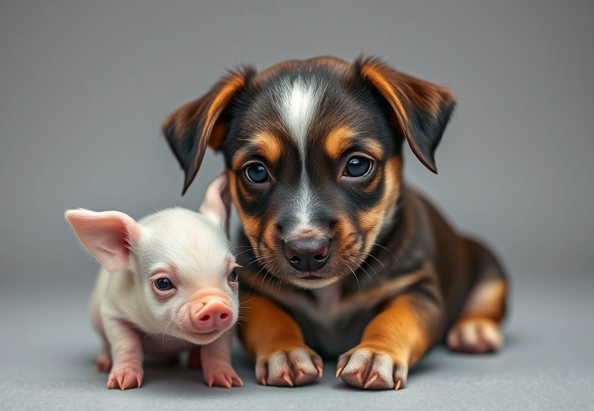 Representação visual de Heartwarming Tale of a Sternum-Less Pup and His Life-Changing Piglet Friend
