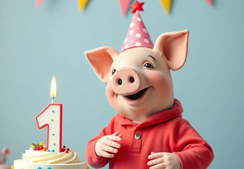 Representação visual de George the Pig's Heartwarming First Birthday Honoring a Courageous Schoolboy