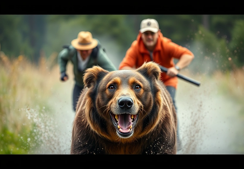 Representação visual de Terrifying Bear Chase: Dog in Distress as Brave Owners Rush to Rescue