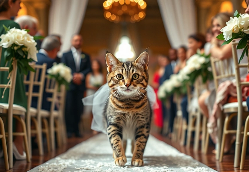 Representação visual de Feline Wedding Crasher Steals the Show in Hilarious Aisle Entrance
